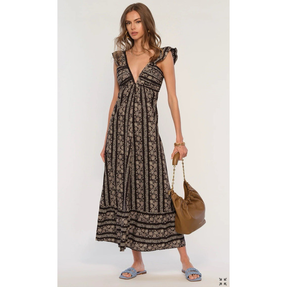 Heartloom Dresses & Skirts - HEARTLOOM Women's Prima Maxi Vintage Print Black & Cream Dress Open Back Size M